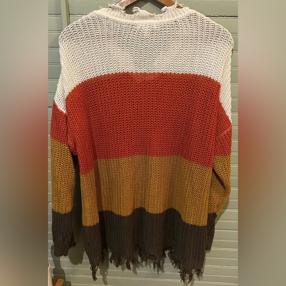 Cato Women's White/Orange/Gold/Green Knit Sweater w/ Fringe Size 18/20W - Picture 3 of 8